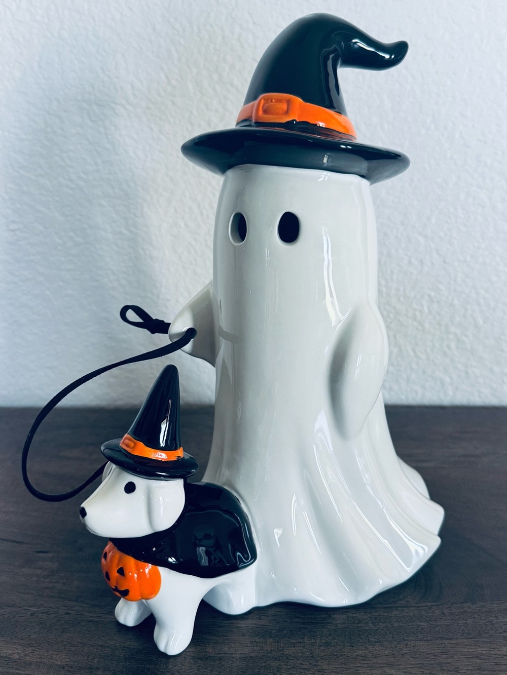 Halloween Ghost Walking Dog LED Lighted Ceramic Figure